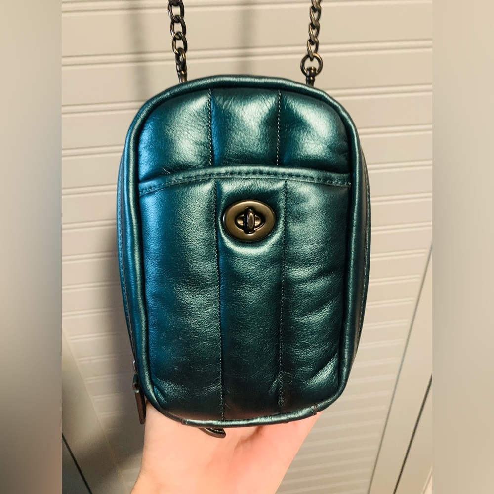 Coach Metallic Green Tall Camera Bag W/ Quilting Hard To Find NWT MSRP: $325.00 - Picture 11 of 16